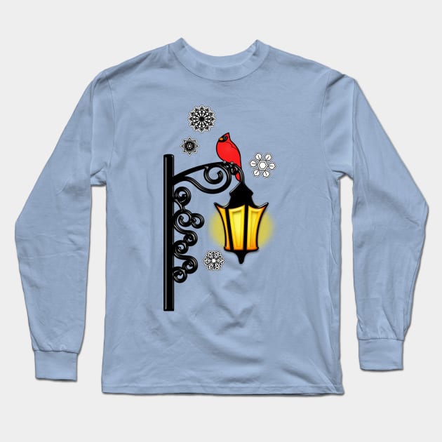 Winter Wonderland Cardinal on Lamp Post Long Sleeve T-Shirt by PenguinCornerStore